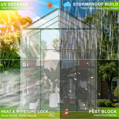 Walk-in Greenhouse for Outdoor, 57 x 57 x 77'' Walk in Plant Greenhouses with Durable UV-Resistant Cover, Reinforced Green House with 3 Tiers Stands Heavy Duty for Patio, Backyard and Porch