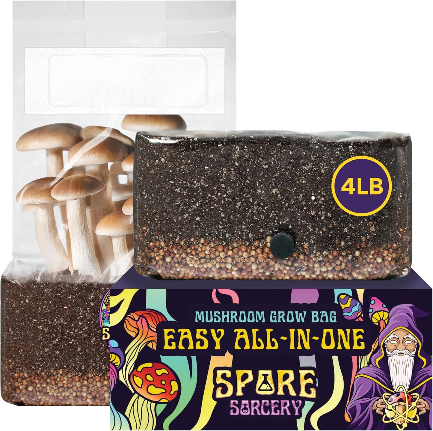 4 LB All-in-One Grow Bag: Up to 32oz of Mushrooms! Nutrient-Enhanced, Injection Port, Just Add Your Own Spores & Grow Like Magic (4 LB Bag)