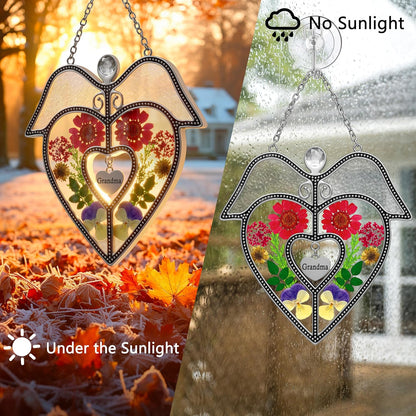 KY&BOSAM Angel Heart Suncatcher Grandma Gifts Stained Glass for Windows Hangings Wind Chime Ornaments with Pressed Real Flower and Metal Heart Charm Birthday Gifts for Women Mother`s Day Christmas