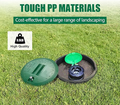 3 Pcs 10 In Sprinkler Valve Boxes, Durable PP Round Irrigation Valve Box for Garden Yard Outdoor Lawn Grassland Ground Farm, Green&Black Water Meter Box