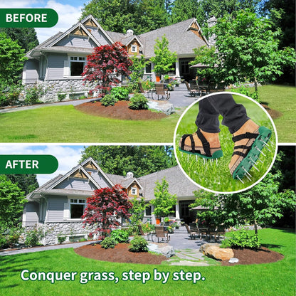 The Lawn Aerator Shoes for Grass, Epoxy Spiked Shoes with 1.65'' Sharp Short Spikes, Garden Grass Loosening Spike Shoes for Epoxy Flooring, 6 - Shoelace Design (Green, 11.8'' x 5.1'')