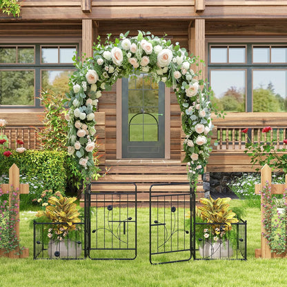 Happygrill Garden Arbor, 87" Metal Archway Pergola with Lockable Gate & 2 Side Planters for Climbing Plants, Roses, Vines, Heavy-Duty Outdoor Garden Arch Trellis for Wedding Party Ceremony Decoration