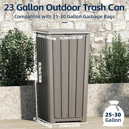 Outdoor Trash Can 23 Gallon Garbage Can with Lid Waterproof Resin Garbage Patio Waste Bin for Garden, Backyard, Deck,Gray