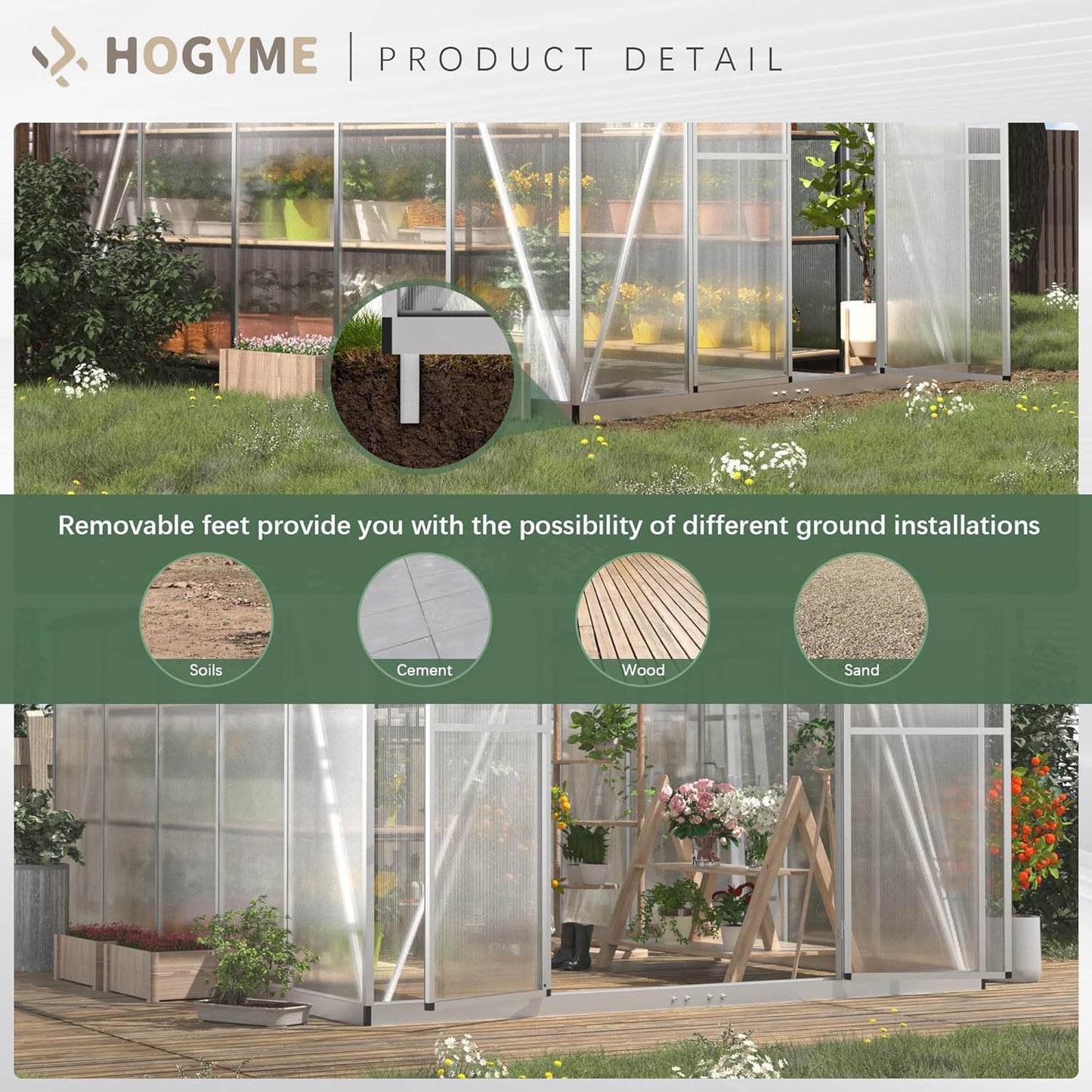 8x10 FT Greenhouse for Outdoors, Polycarbonate Green House with Quick Assembly Structure and Roof Vent, Large Aluminum Walk-in Green House for Outside Garden Backyard, Silver
