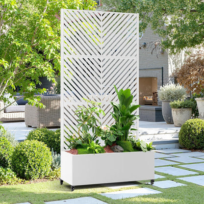 15.7"×70.9"×35.4" Metal Raised Garden Bed with Trellis and Wheels - Tall Trellis Planter Box for Climbing Plants, Vegetables & Vines - Outdoor Privacy Planters for Patio (White-Parallel)