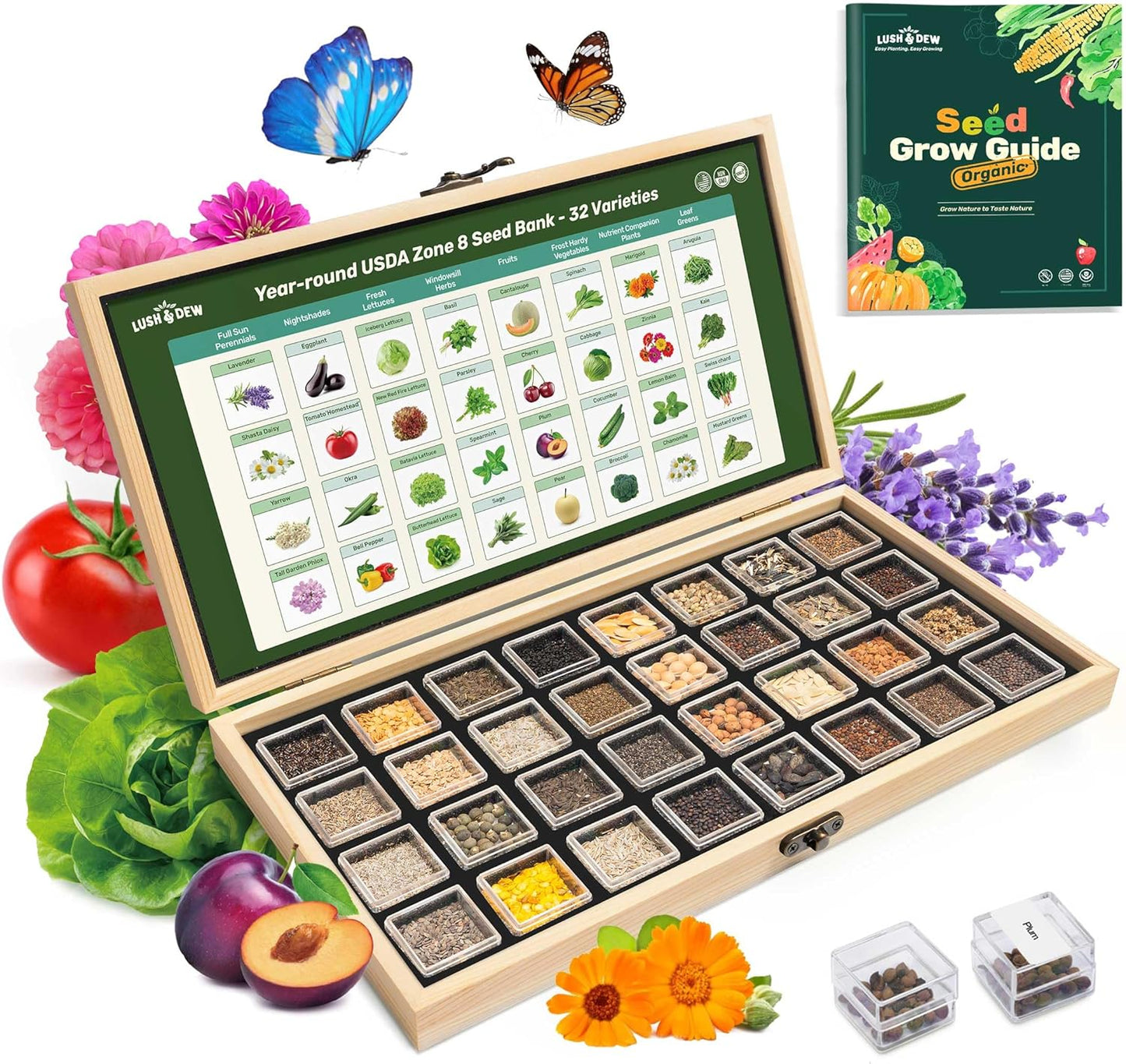 USDA Zone 8 Heirloom Seed Bank, 30,000+ Non-GMO 32 Varieties of Seeds for Planting Vegetables, Survival Seed Kit for Raised Garden Bed, Greenhouse, Gardening Gifts for Women Men