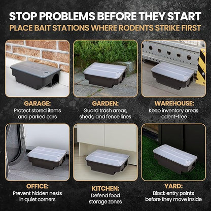 Köder-Discount Mouse & Rat Trap (Bait Not Included) – 4 Lockable Rat Bait Stations with Clear Lid & Dual Entry – Weather-Resistant, Tamper-Proof Rodent Trap to Prevent Bait Removal (8.7 x 5.5 x 3.1)