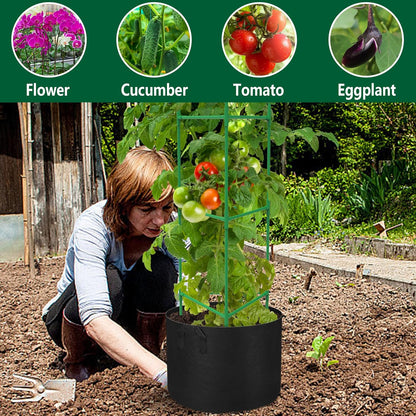 4 Packs 47 x 12 Inch Garden Tomato Cages with Grow Bags- Triangle Plant Support Trellis Assembled with Planter Bags- Garden Cucumber Vegetables Frames for Vertical Climbing Plants