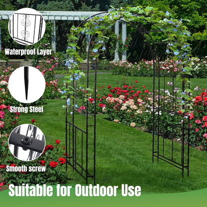 7FT Black Garden Arbor Trellis, Outdoor Metal Garden Arch for Climbing Plants Flowers Vines, Metal Lightweight Wedding Decoration Frame Archway for Lawn Bridal Party Ceremony Holiday Event
