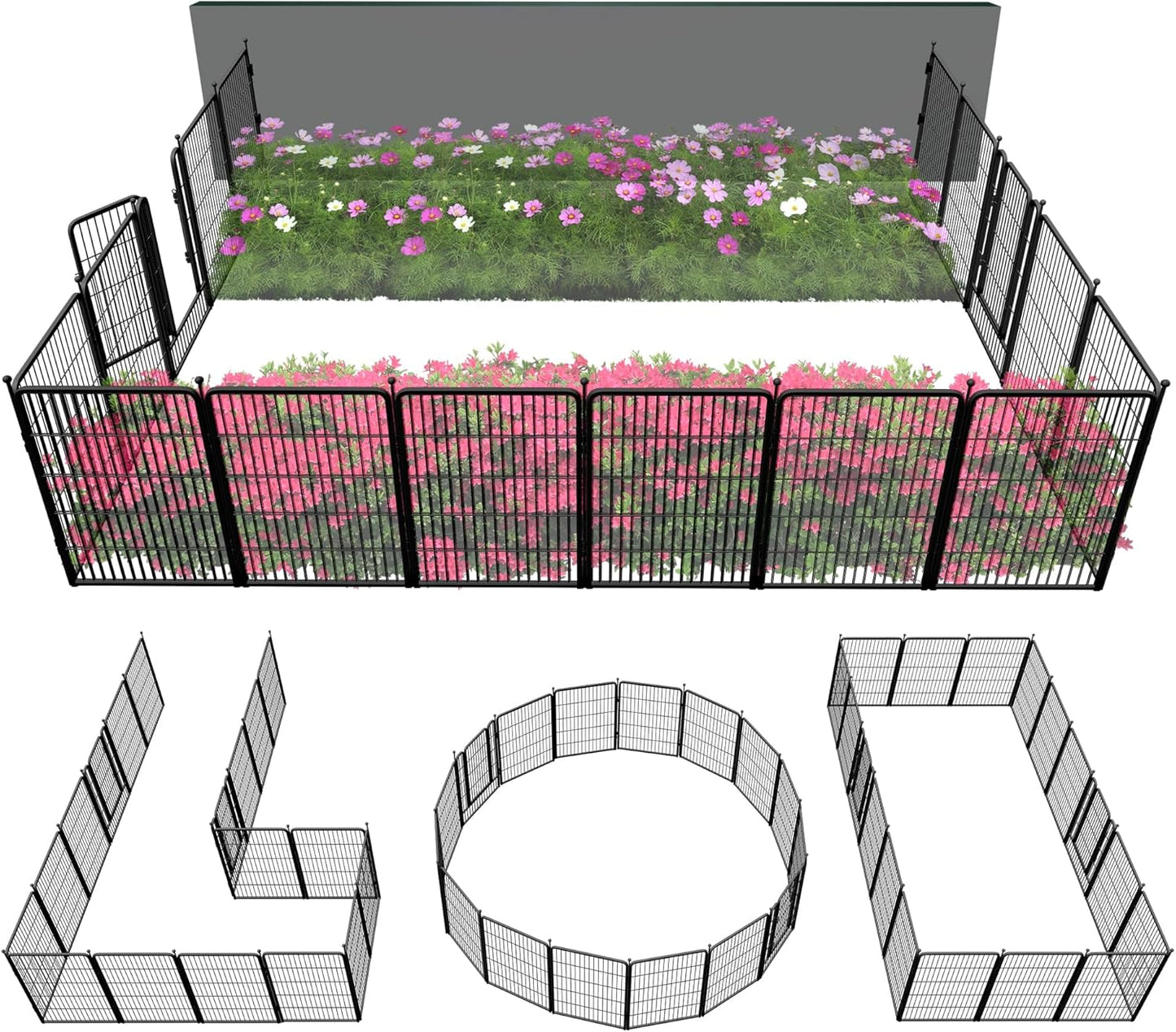 FXW Garden Fence Outdoor for The Yard – 40in(H) x 36.4ft(L) Heavy Duty Metal Animal Barrier for Dog and Rabbit, Decorative Dog Fence, 16 Panels, Black