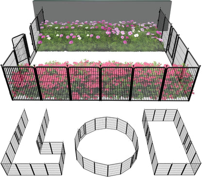 FXW Garden Fence Outdoor for The Yard – 40in(H) x 36.4ft(L) Heavy Duty Metal Animal Barrier for Dog and Rabbit, Decorative Dog Fence, 16 Panels, Black