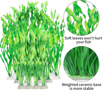 MyLifeUNIT Artificial Aquarium Plants, 13 Pack Plastic Seaweed Water Plants for Fish Tanks (Green)