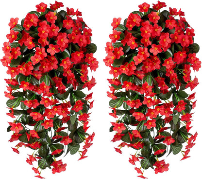 HyeFlora Artificial Fall Fake Hanging Plants Flowers for Outdoor Outside Autumn Decoration, 2 PCS Faux Silk Daisy Mums Red Orchid Long Vines UV Resistant Realistic for Home Indoor Porch Patio Balcony