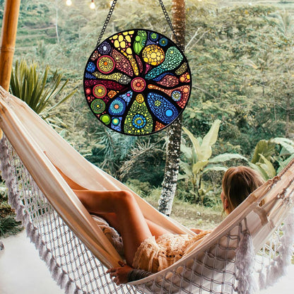 Stained Glass Window Hanging Colorful Abstract Plants 9.8" - Retro Boho Suncatcher Door Garden Sun Catcher Home Decor Birthday Christmas for Mom Men Woman Nana