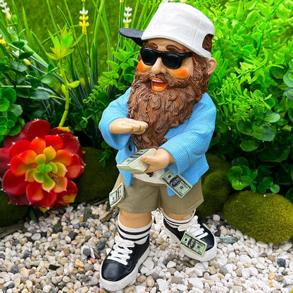 Mood Lab Garden Gnome - Lucky Rich Gnome Statue - 9.25 Inch Tall Lawn Figurine - for Outdoor or House Decor