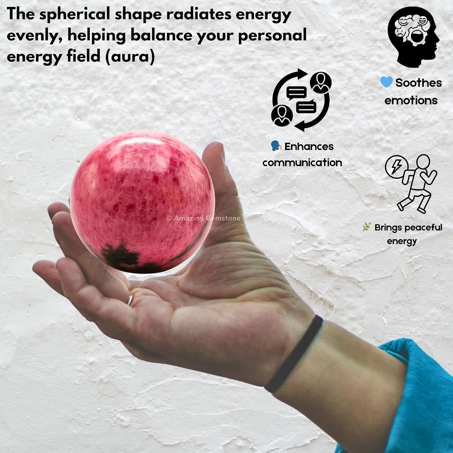 Amazing Gemstone Rhodonite Crystal Ball with Stand - 2 Inches Crystal Sphere Meditation Balls for Witchcraft and Decorative Balls
