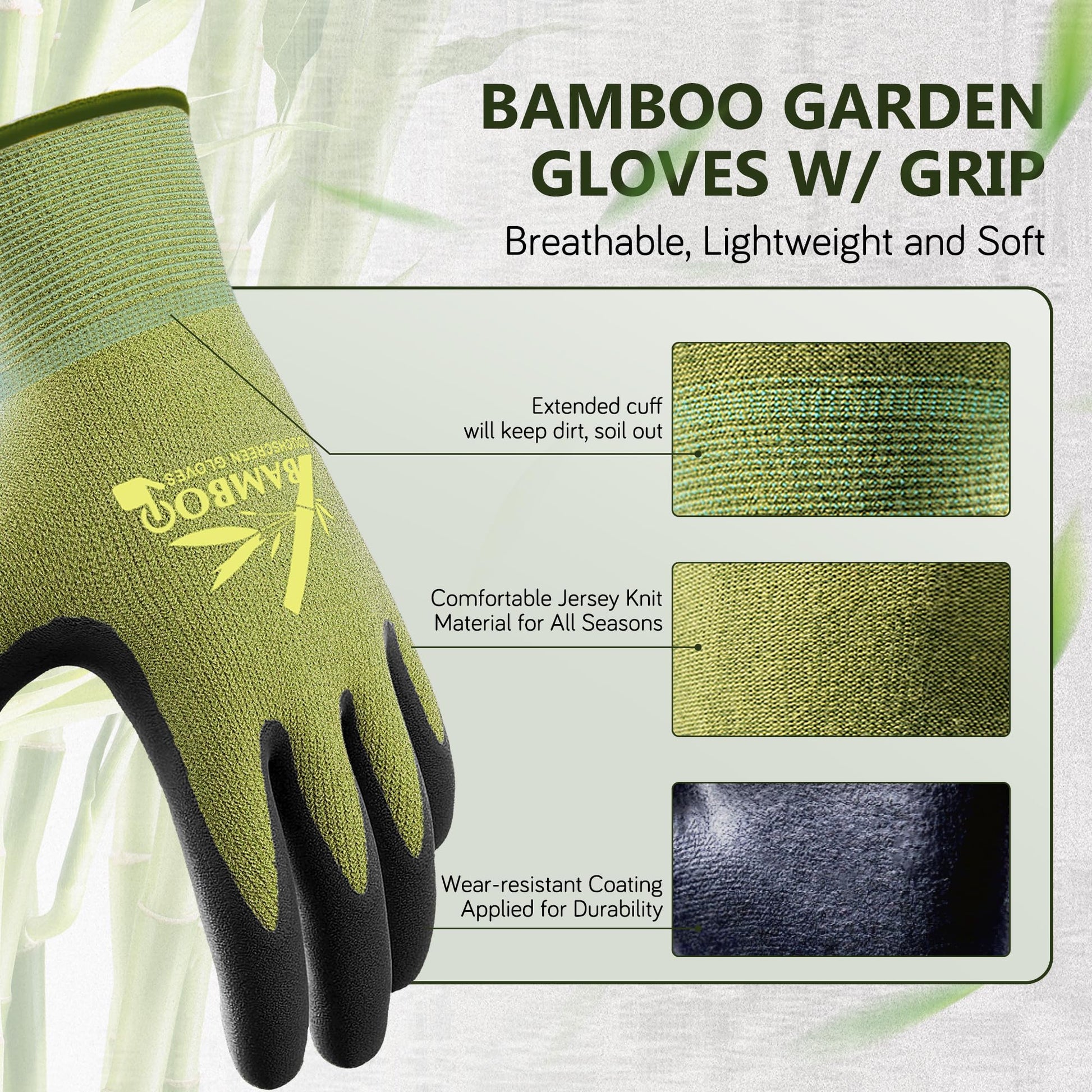 COOLJOB 2 Pairs Gardening Gloves for Women and Men, Bamboo Working Gloves Touchscreen, Grippy
