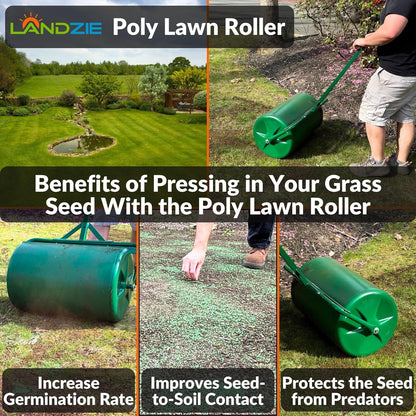 LANDZIE 24 Inch Poly Lawn Roller - 15.8 Gallon Lawn Roller Water Filled Sod Roller and Yard Roller for Pressing in Grass Seed to Improve Germination - Lawn Flattener for Rolls of Sod Lawn Striping Kit