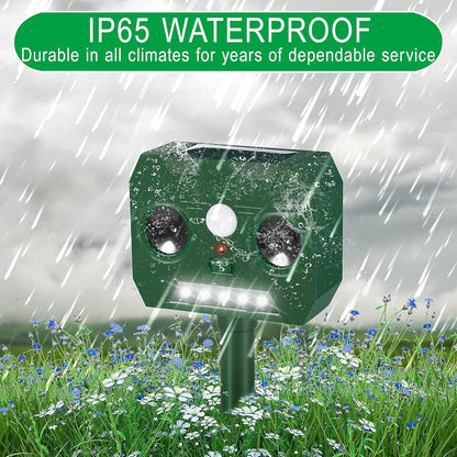 Ultrasonic Animal Repellent Outdoor Deer Repellent Devices Solar Powered,Squirrel Repellent Motion Detection, Waterproof Cat Dog Deterrent Rabbit Fox Pest Raccoon Rodent Repellent for Yard Farm Garden