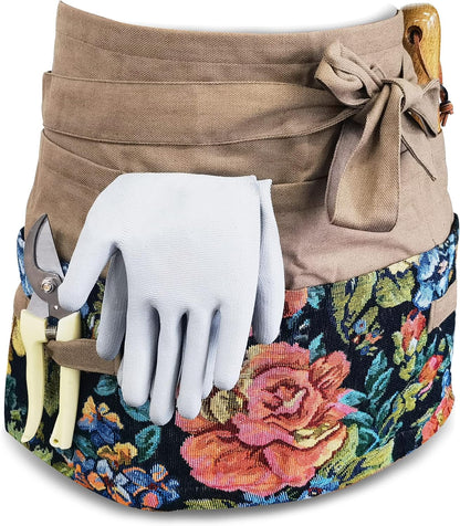 Garden Apron for Woman, Serve Apron Cute, Flora Half Apron with 8 Pockets, Valentines Gift for Mom Wife Girlfriend