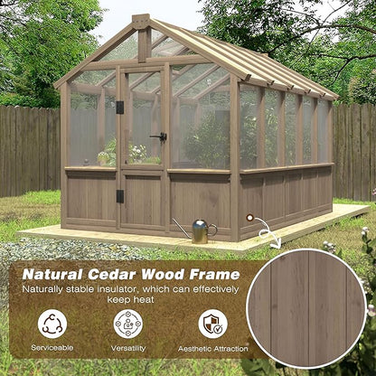BlueWish 6x10FT Greenhouse, Greenhouses for Outside with Cedar Frame, Wood Greenhouse with Adjustable Vent, 6MM Polycarbonate Panel, Green House for Outside, Garden, Backyard