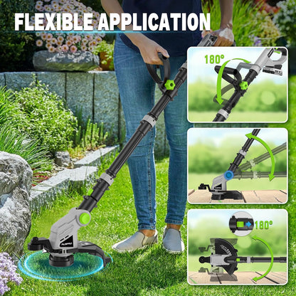 Weed Wacker Cordless 21V 12'' Electric Weed Eater with Auto Line Feed, 2.0Ah Battery and Fast Charger, Battery Powered String Trimmer for Lawn Care, GrassTrimmer, Yard, Garden (AD-ST-001)