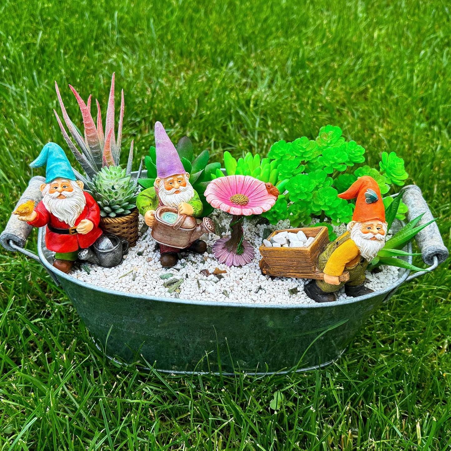 Mood Lab Miniature Gardening Gnomes Set of 4 pcs - 3,5" H Garden Gnome Figurines & Accessories Kit - Outdoor or House Decor