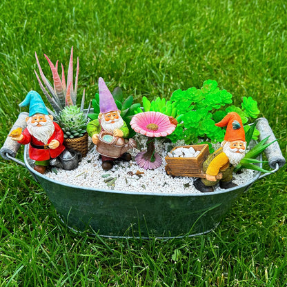 Mood Lab Miniature Gardening Gnomes Set of 4 pcs - 3,5" H Garden Gnome Figurines & Accessories Kit - Outdoor or House Decor