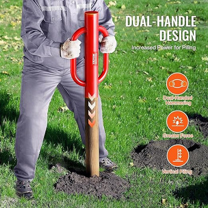 VEVOR Fence Post Driver with Handles, 4.11 in Inner Diameter T Post Pole Pounder, 22LB Heavy Duty Carbon Steel Hand Post Rammer, Farm Fencing Hole Digger for U Channel, Sign Pole, Wooden Post, Red