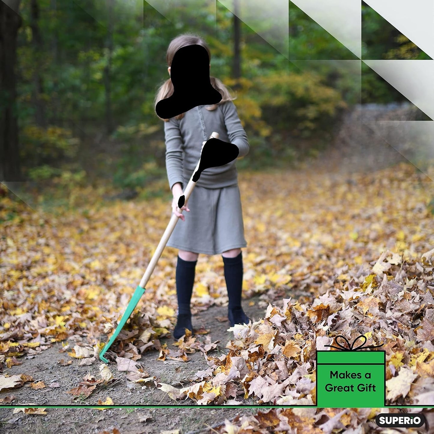 Pack of 12 Rake with Hardwood Handle, Durable Plastic Head to Sweep Leaves in Lawn and Tidying Up The Garden, 34" (Green)