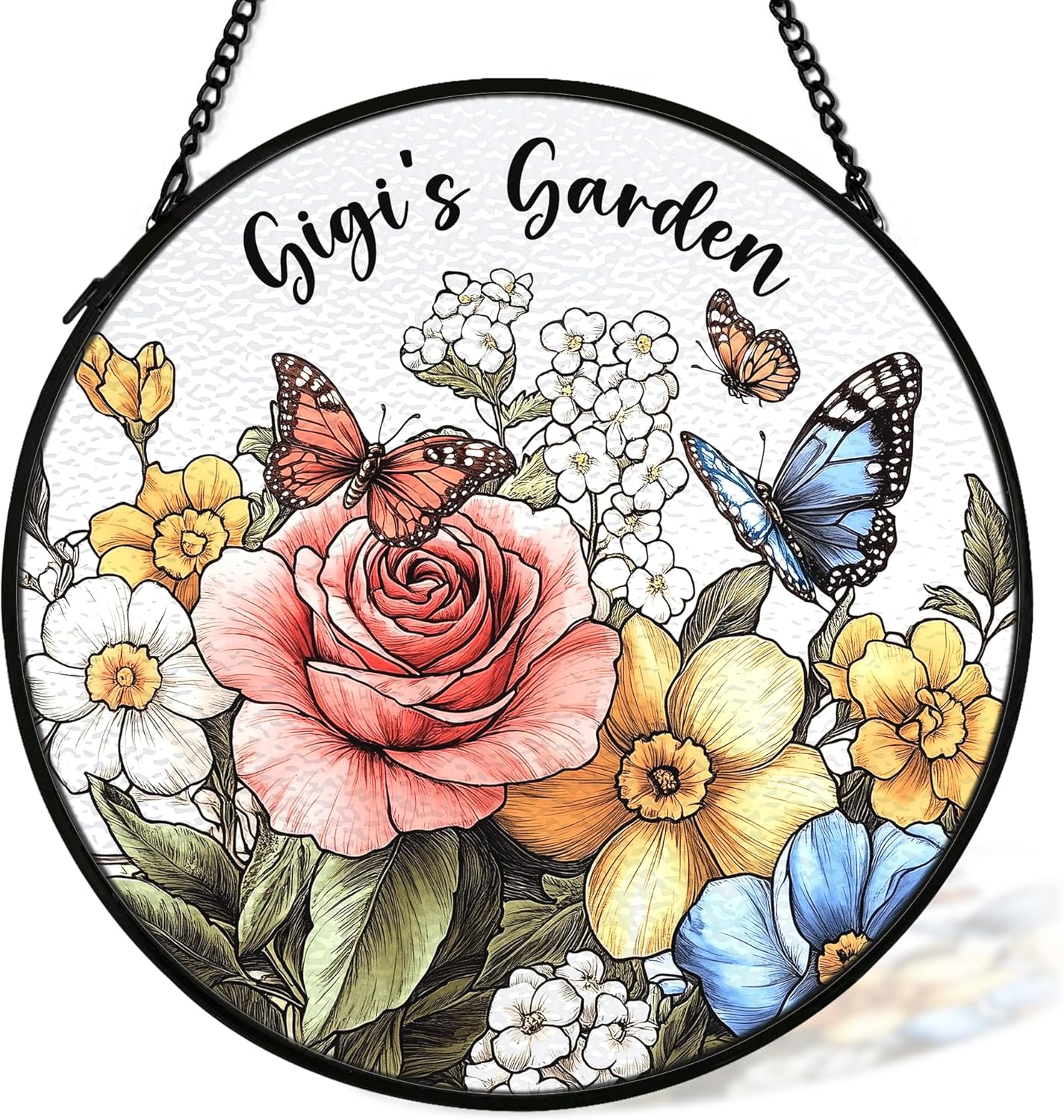 Gigi Gifts Suncatcher Stained Glass Window Hanging Decor from Grandkids, Gigi's Garden Stained Glass Wall Decor, Grandma Gifts Sun Catchers Indoor Window Hanging Wall Art, 7.9x7.9In