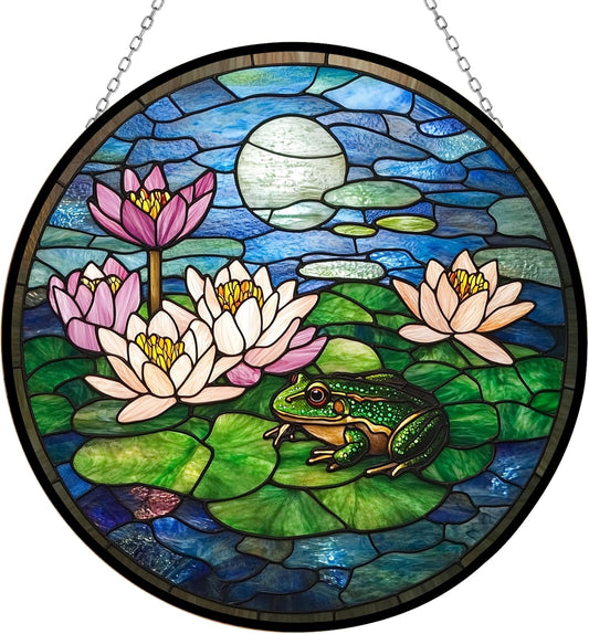 Thanksgiving Frog Lotus Suncatcher Stained Glass Window Hangings Sun Catchers Colorful Ornament