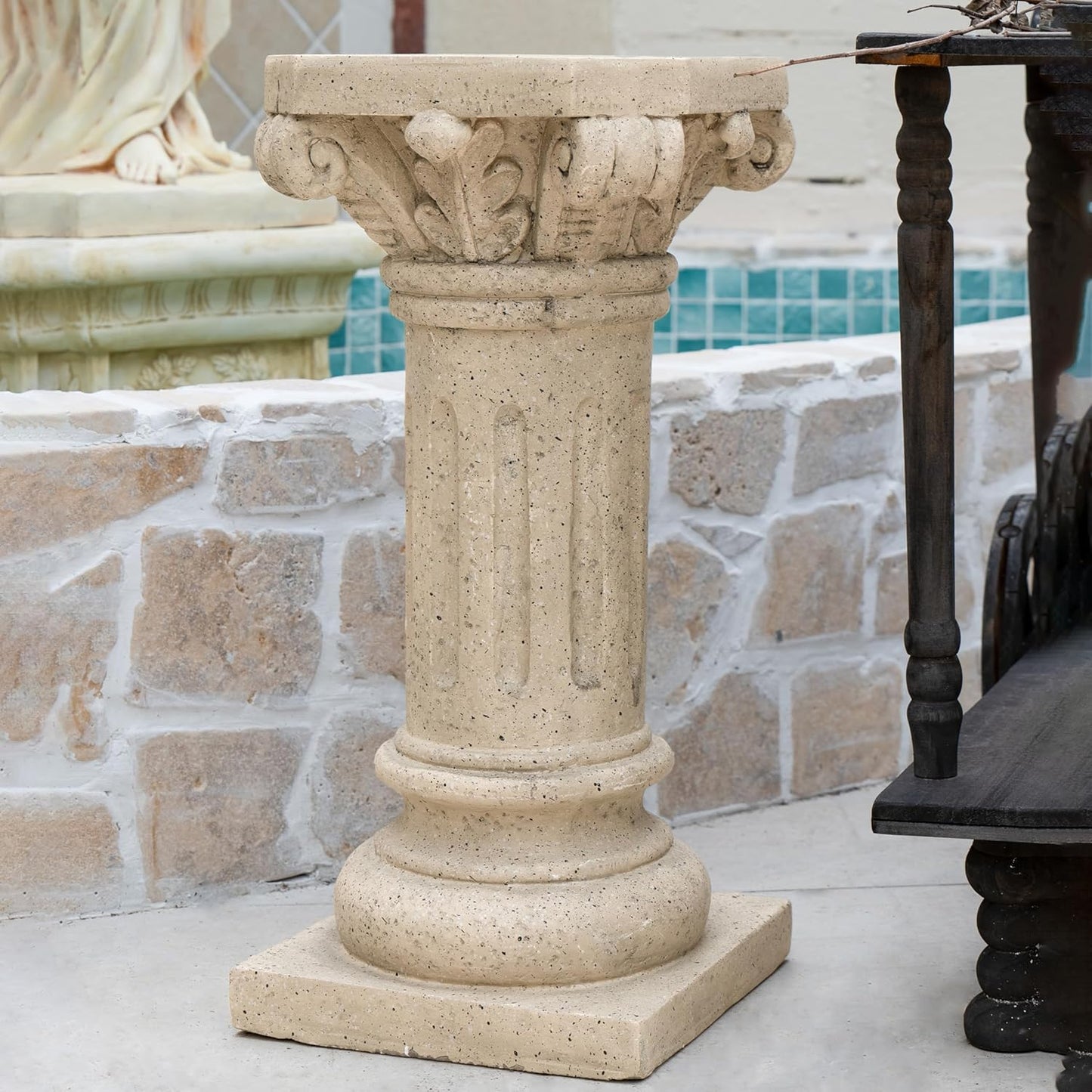 Decorative Roman Column Pedestal Column Plant Stand, Vintage European Style Classical Garden Pillar, Indoor Outdoor Decor, Pedestal Columns Plants Standing for Entryway Garden Yard Home (Sand/26.25"H)