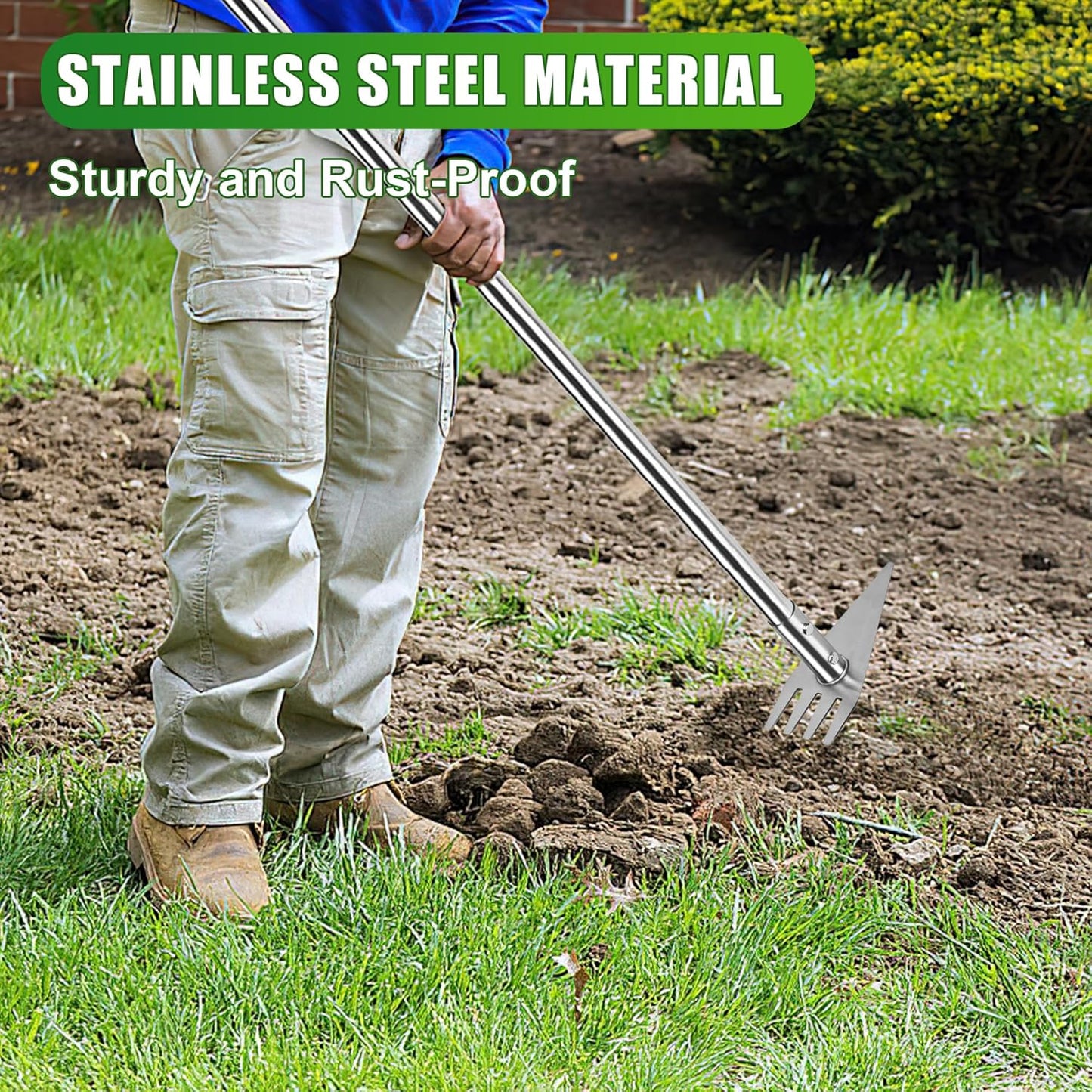 Dual Headed Hoe Garden Tool, Adjustable Long Handle Weed Puller, Stainless Steel Hoe Cultivator and Weed Rake Gardening Tool, for Gardening Planting, Weeding, Digging, Loosening Soil
