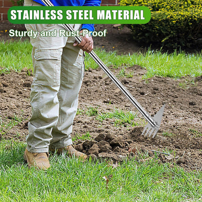Dual Headed Hoe Garden Tool, Adjustable Long Handle Weed Puller, Stainless Steel Hoe Cultivator and Weed Rake Gardening Tool, for Gardening Planting, Weeding, Digging, Loosening Soil