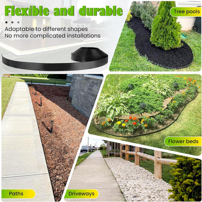 Landscape Edging 2 Inch Tall 100 FT, Garden Edging Coil with 120pcs Spikes, Edging Border Coil for Landscaping, Flower Beds, Lawn, and Yard - Black