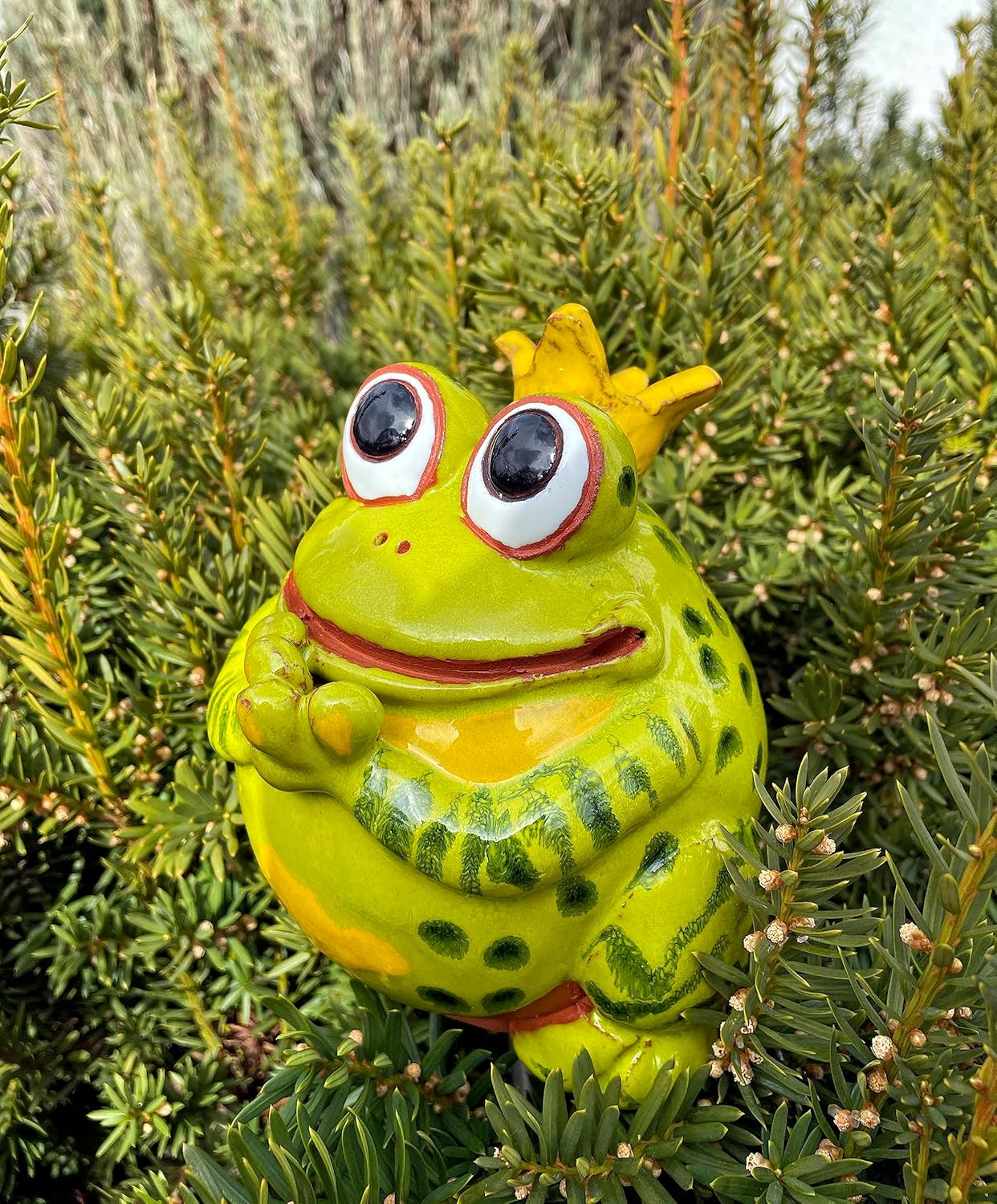 Ceramic Garden Decor - Frog Lawn Stake - Outdoor Statue - Perfect, Unique Gifts for Gardeners Woman, Men, Yard Gifts - Handmade, Frostproof