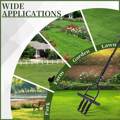 VINGLI Lawn Aerator, 43 inch Manual Aerator Tool with Soil Core Tray, Grass Plug Aerator with 3 Tines for Gardening Soil Compaction Lawn Yard Care, Black