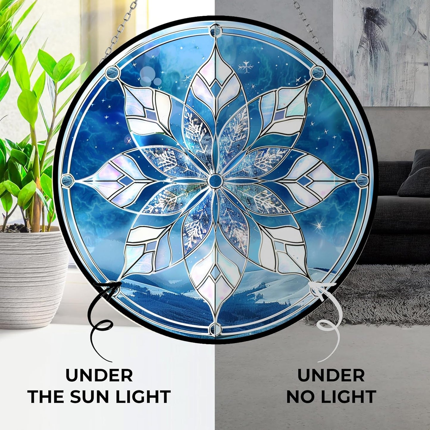 Christmas Snowflake Stained Glass Sun Catcher, Wall Hanging Colored Decor Room Outdoor Window Decor, Halloween, Christmas Hanging Ornament Mother Day