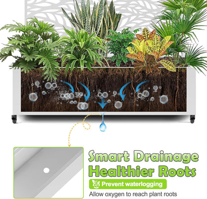 15.7"×70.9"×47.2" Metal Raised Garden Bed with Trellis and Wheels - Tall Trellis Planter Box for Climbing Plants, Vegetables & Vines - Outdoor Privacy Planters for Patio (White-Spring)