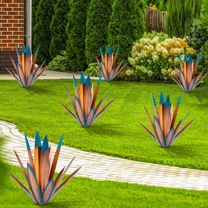 TOMBABY Large Leaf Thickened Metal Agave Plant Outdoor Decoration Desert Courtyard Art Plant Garden Decoration Outdoor Metal Art Floral Gift (1, Blue)