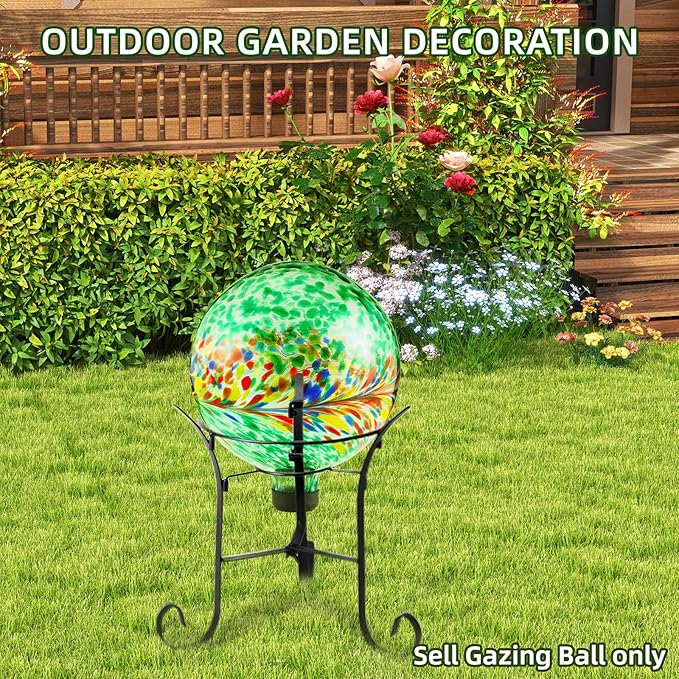 VOREEN 10-Inch Glass Gazing Ball, Outdoor Gazing Globe, Handmade Reflective Ball Yard Decoration for Homes, Patio, Lawn and Gardens, Gift for Mom Wife Friend, Phoenix Tail Design, Green