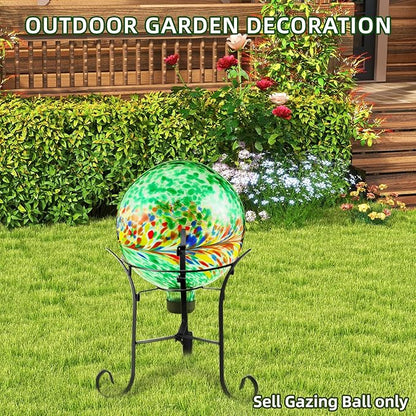 VOREEN 10-Inch Glass Gazing Ball, Outdoor Gazing Globe, Handmade Reflective Ball Yard Decoration for Homes, Patio, Lawn and Gardens, Gift for Mom Wife Friend, Phoenix Tail Design, Green