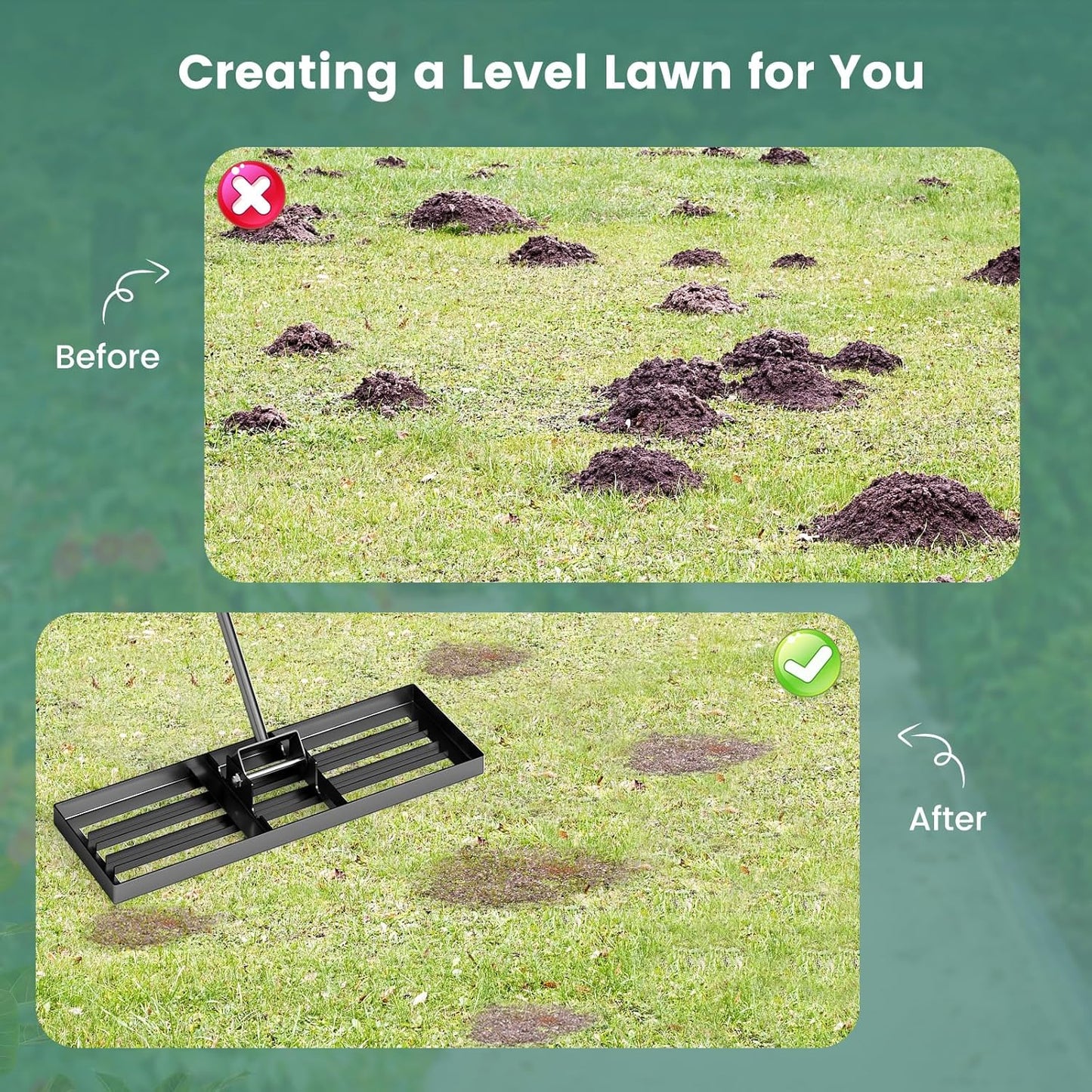 Goplus Lawn Leveling Rake, 30" x 10" Heavy Duty Level Lawn Tool w/ Ergonomic Handle for Soil, Effort-Saving Landscape Rake for Garden, Backyard, Golf Course, Farm, Pasture, Black