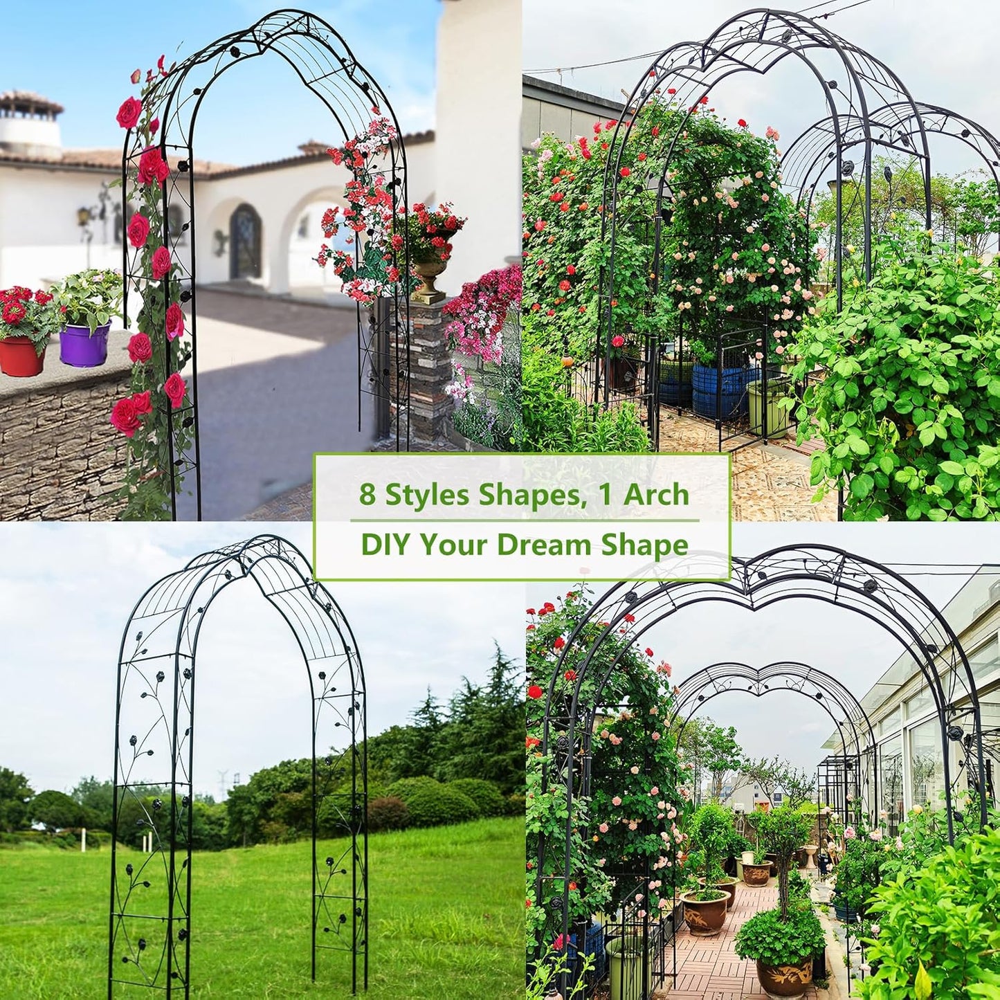 Metal Garden Arch 98.4" H Garden Arbor Trellis Climbing Plants Support Rose Arch Outdoor Lawn Wedding Party Events Archway Black