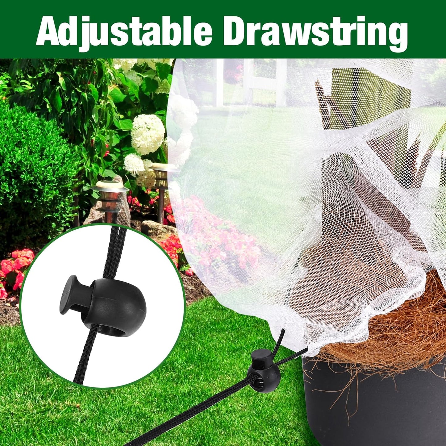 Alpurple 2 Pcs Insect Bird Barrier Netting Mesh with Drawstring- 4.9 x 3.2 Ft Garden Bug Netting Plant Cover- Fruit Tree Net for Protect Plant Fruits Citrus Flower from Insect Bird Eating