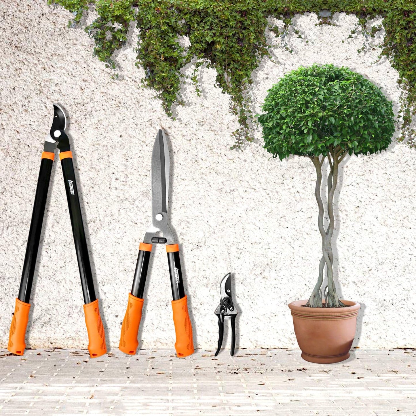 E&K Sunrise Set of 3 Pieces Garden Tree Tools for Lawn & Garden Care Garden Kit with Lopper, Hedge Shears and Pruner Shears, Tree & Shrub Care Kit