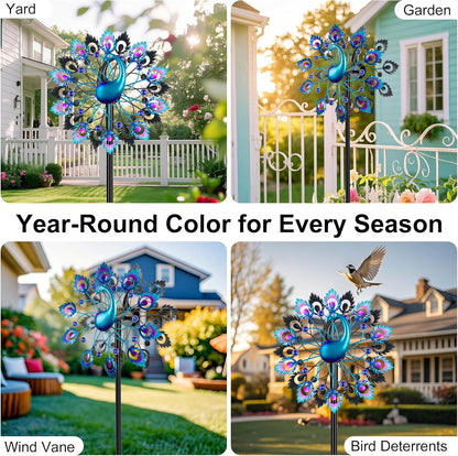 Wind Spinners Garden Decor for Outside, 13 Inches 360°Peacocks Windmill for Yard Decorations Outdoor, Metal Yard Art Wind Sculptures Garden Gifts for Women, Backyard, Patio, Lawn Ornament