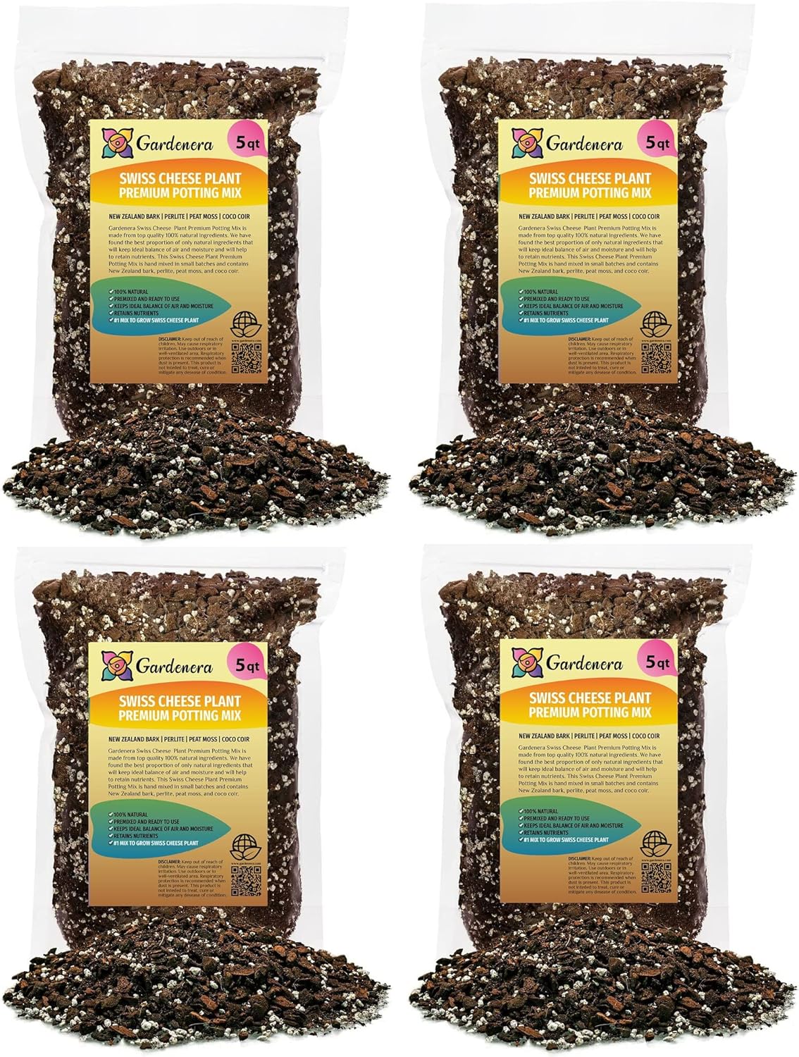 Gardenera Premium Swiss Cheese Plant Potting Mix - 20 QT - Monstera Deliciosa Blend for Optimal Nutrients and Drainage for Healthy Growth - (4 Bags of 5 Quart)