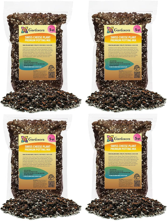 Gardenera Premium Swiss Cheese Plant Potting Mix - 20 QT - Monstera Deliciosa Blend for Optimal Nutrients and Drainage for Healthy Growth - (4 Bags of 5 Quart)